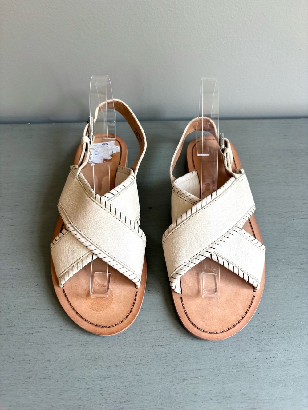 Frye Robin Feather Criss Cross Cream Leather Strappy Slingback Sandals Women 8